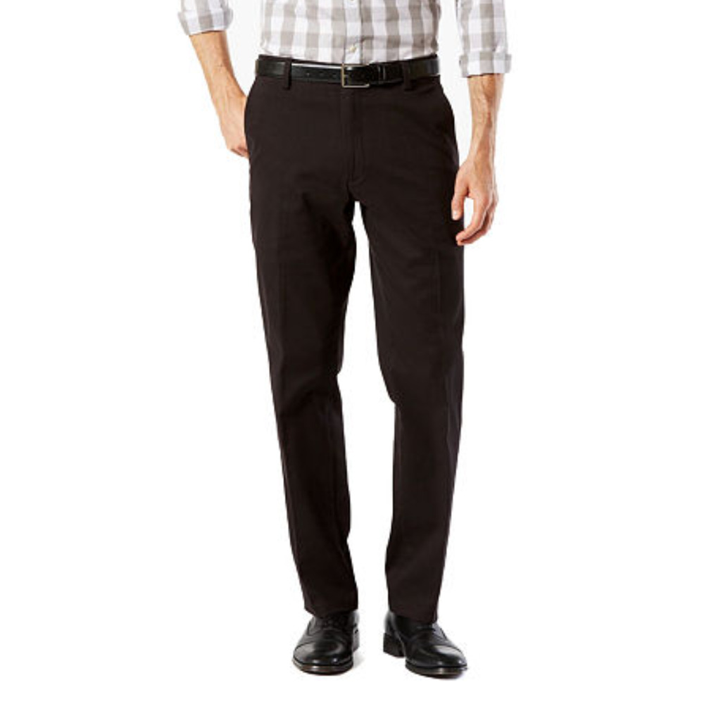 Dockers Men Easy Stretch Straight Fit Flat Front Khaki Pants Black Size 36X32